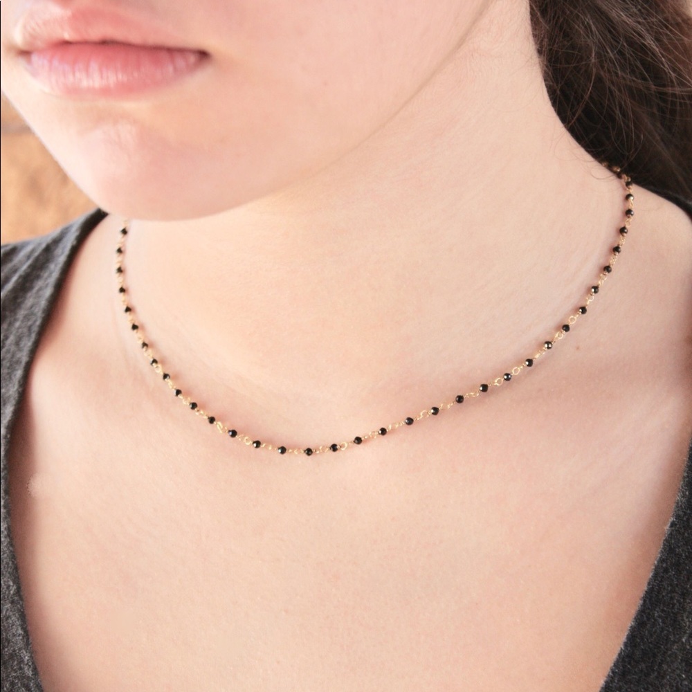 Black Onyx Gold Filled Necklace. New. Handmade